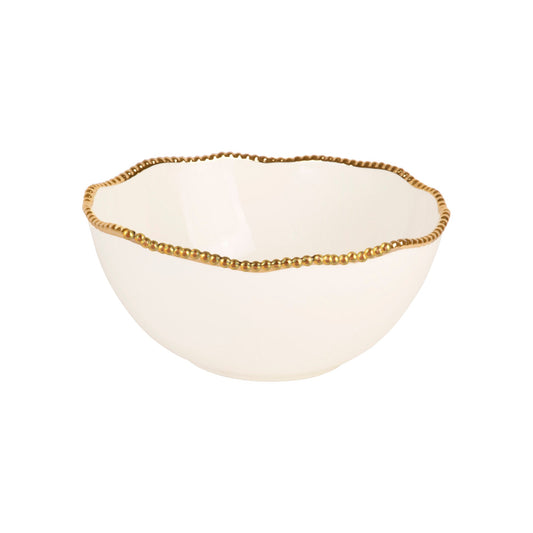8 Inch White Gold Beaded Serve Bowl