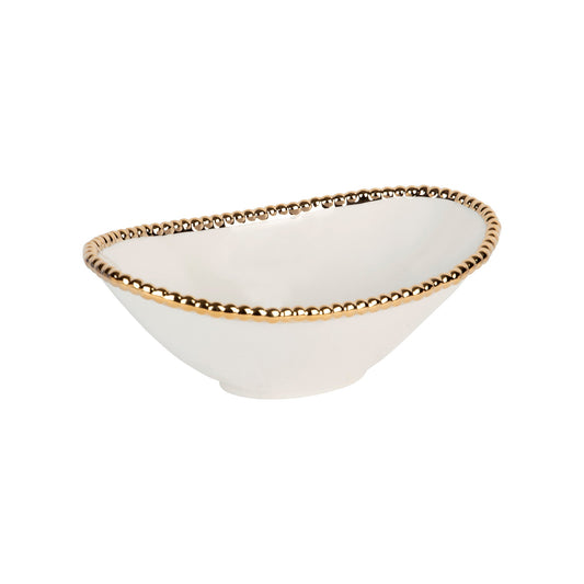 11 Inch White Gold Beaded Oval Serve Bowl