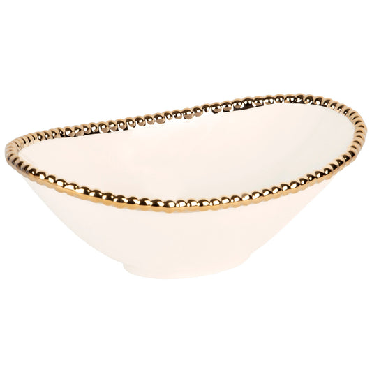 14 Inch White Gold Beaded Oval Serve Bowl