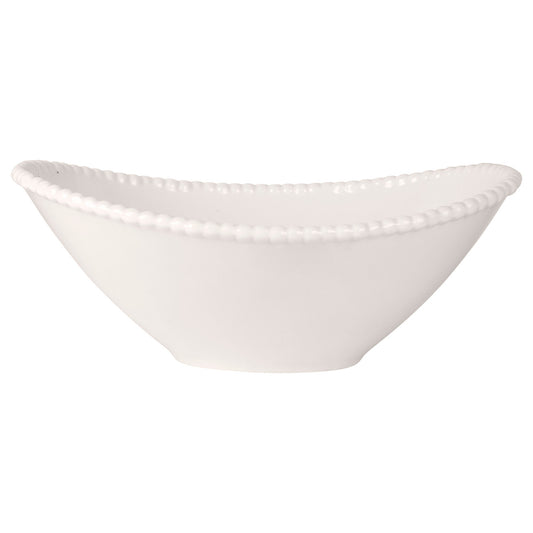 14in White Beaded Oval Serve Bowl