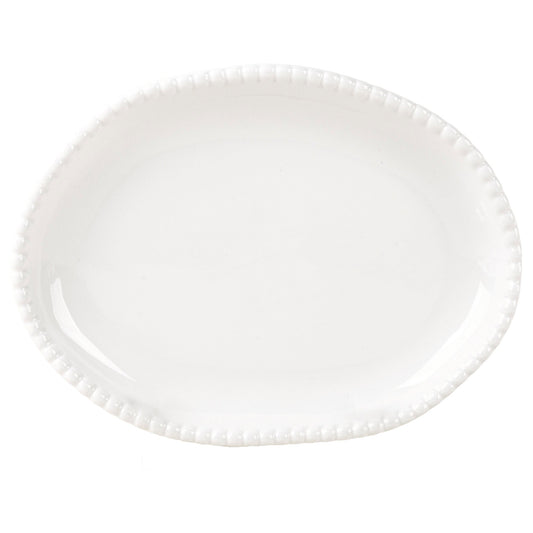 15in White Beaded Oval Serve Tray
