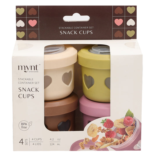 Mynt S/4 4.2oz Glass Snack Cups W/Taupe Heart Silicone Sleev