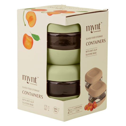Mynt S/2 17.6oz Glass Food Container W/Green Silicone Base