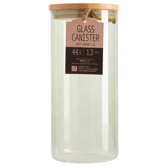 44oz Green Gls Wood Top Canist