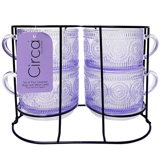 4pc Circa Lavender Mugs W.Rack 12.5oz