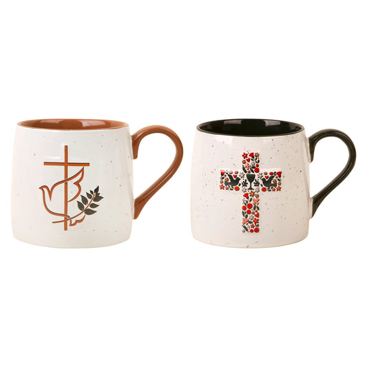 Mc 2 Asst 22oz Embossed Religious All Over Cross Design Mugs
