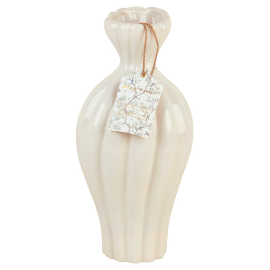 12.5 Inch Ivory Ruffle Ceramic Vase