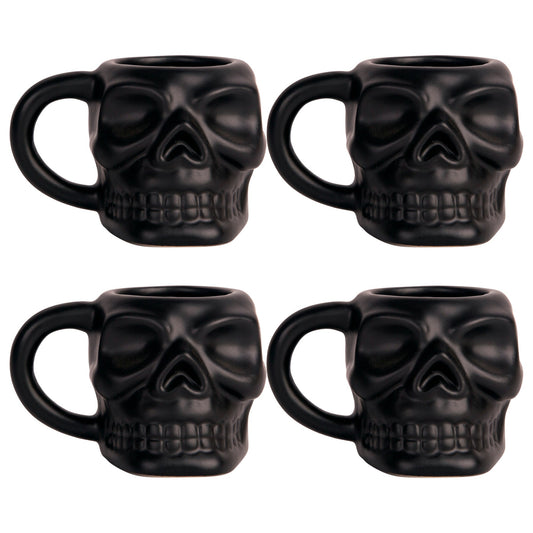 Set Of 4 5oz Black Skeleton Halloween Figural Espresso Cups