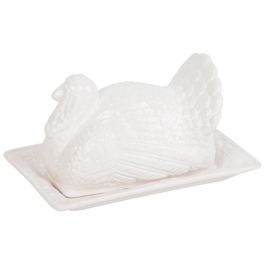 Harvest Turkey White Butter Dish