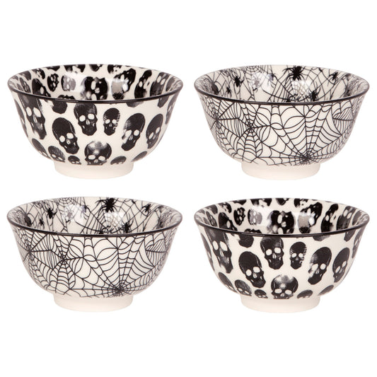 S/2 2 Assorted 4.5"D Black/White Halloween Design Bowls