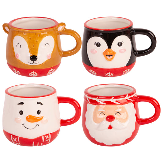 Set Of 4 Christmas Character Faces Espresso Cups