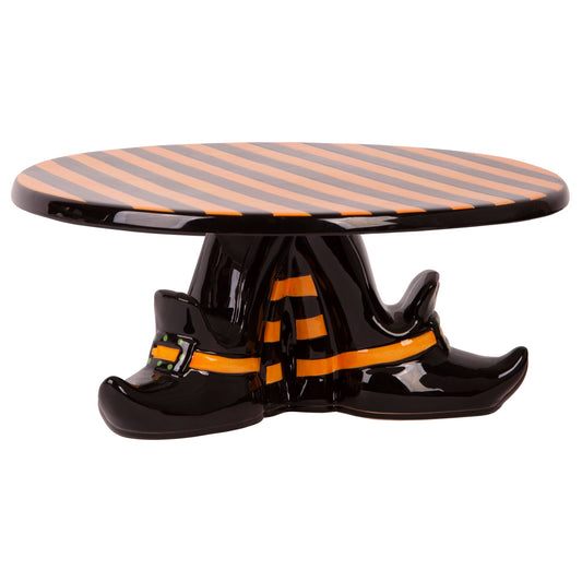 Quacker Fctry 10.1in Witches Feet Orng/Blk Stripe Cake Stand