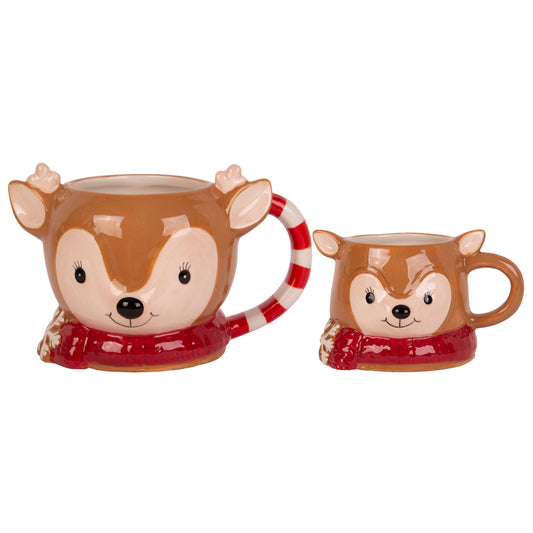 Set Of 2 Mommy And Me Figural Reindeer Mug Set